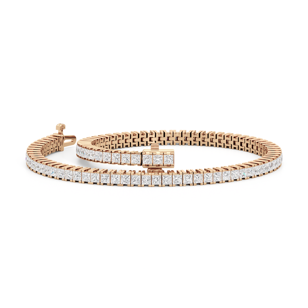Princess Cut Lab Diamond No-Gap Tennis Bracelet with 4 Cut Diamond in 14KT Rose Gold view 3
