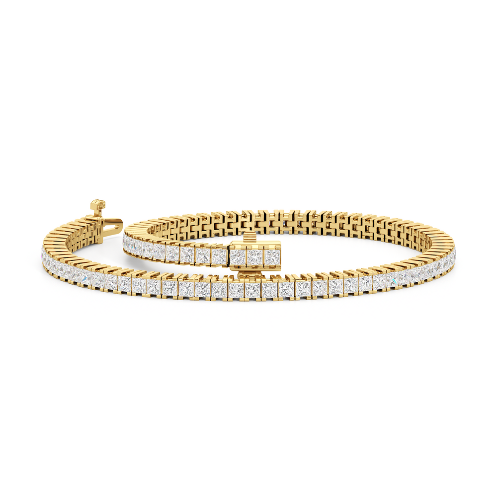 Princess Cut Lab Diamond No-Gap Tennis Bracelet with 4 Cut Diamond in 14KT Yellow Gold view 3
