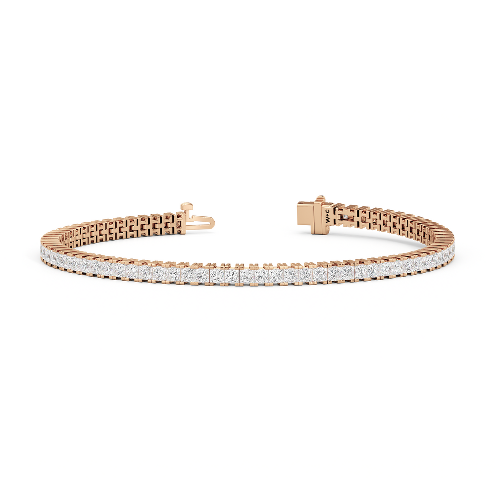 Princess Cut Lab Diamond No-Gap Tennis Bracelet with 5 Cut Diamond in 14KT Rose Gold view 2
