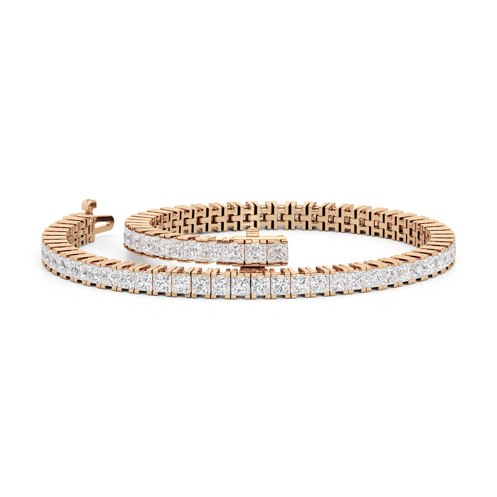Princess Cut Lab Diamond No-Gap Tennis Bracelet with 5 Cut Diamond in 14KT Rose Gold view 3
