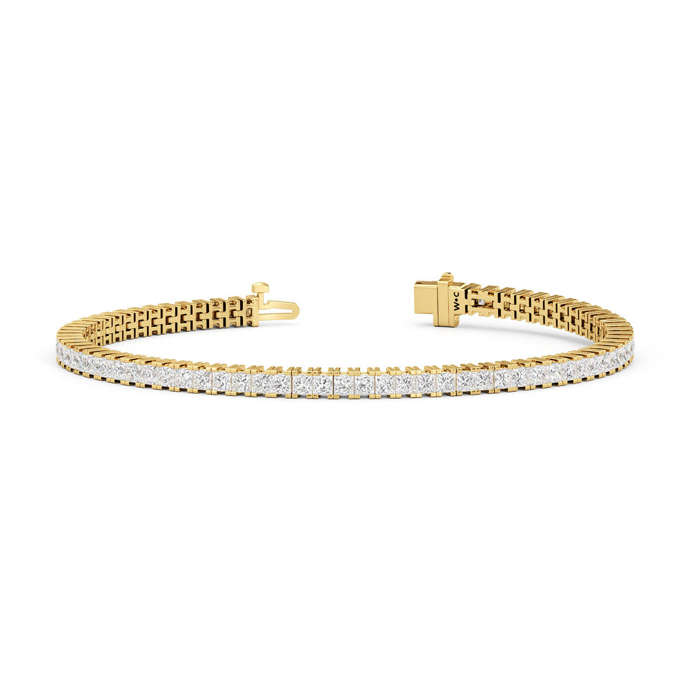 Princess Cut Lab Diamond No-Gap Tennis Bracelet with 5 Cut Diamond in 14KT Yellow Gold view 2
