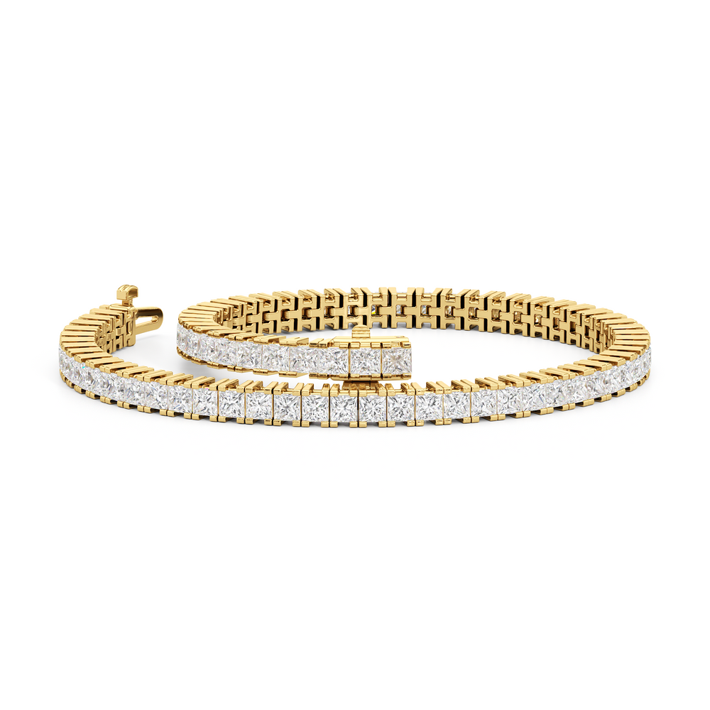 Princess Cut Lab Diamond No-Gap Tennis Bracelet with 5 Cut Diamond in 14KT Yellow Gold view 3
