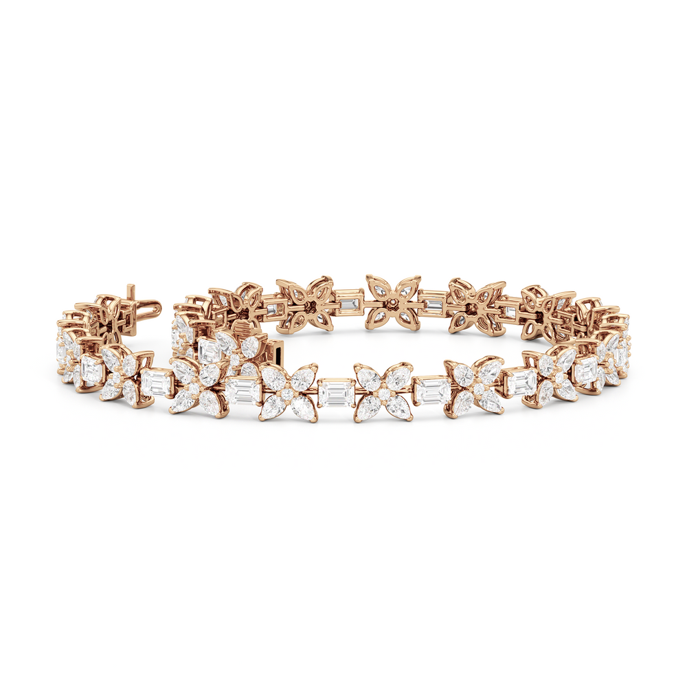 Wildflower Bracelet with 7 Cut Diamond in 14KT Rose Gold view 3
