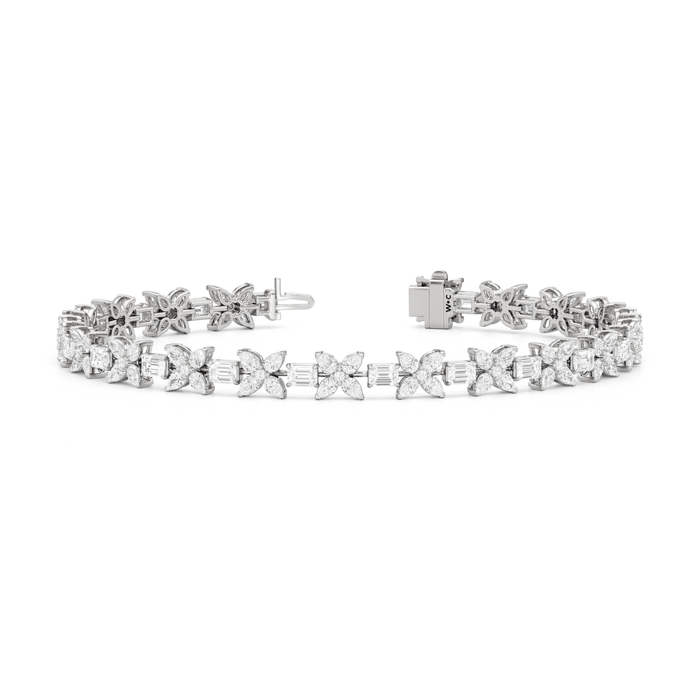 Wildflower Bracelet with 7 Cut Diamond in 14KT White Gold view 2
