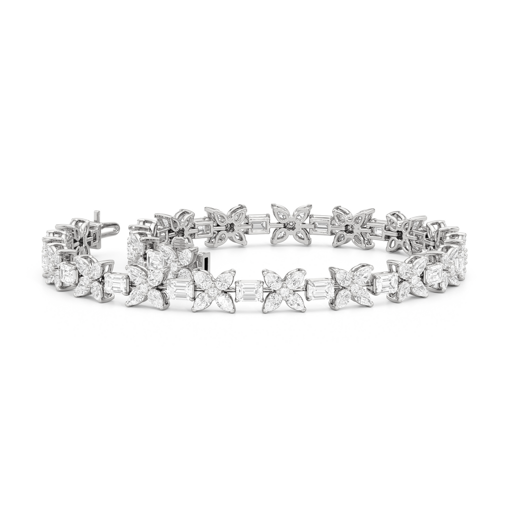Wildflower Bracelet with 7 Cut Diamond in 14KT White Gold view 3
