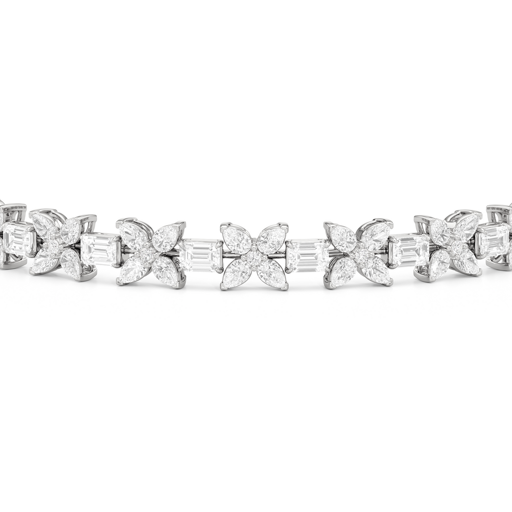Wildflower Bracelet with 7 Cut Diamond in 14KT White Gold view 6
