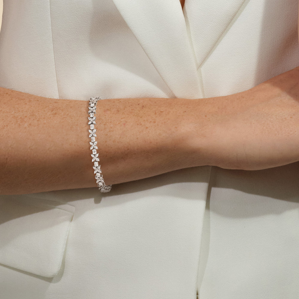 Wildflower Bracelet with 7 Cut Diamond in 14KT White Gold view 4
