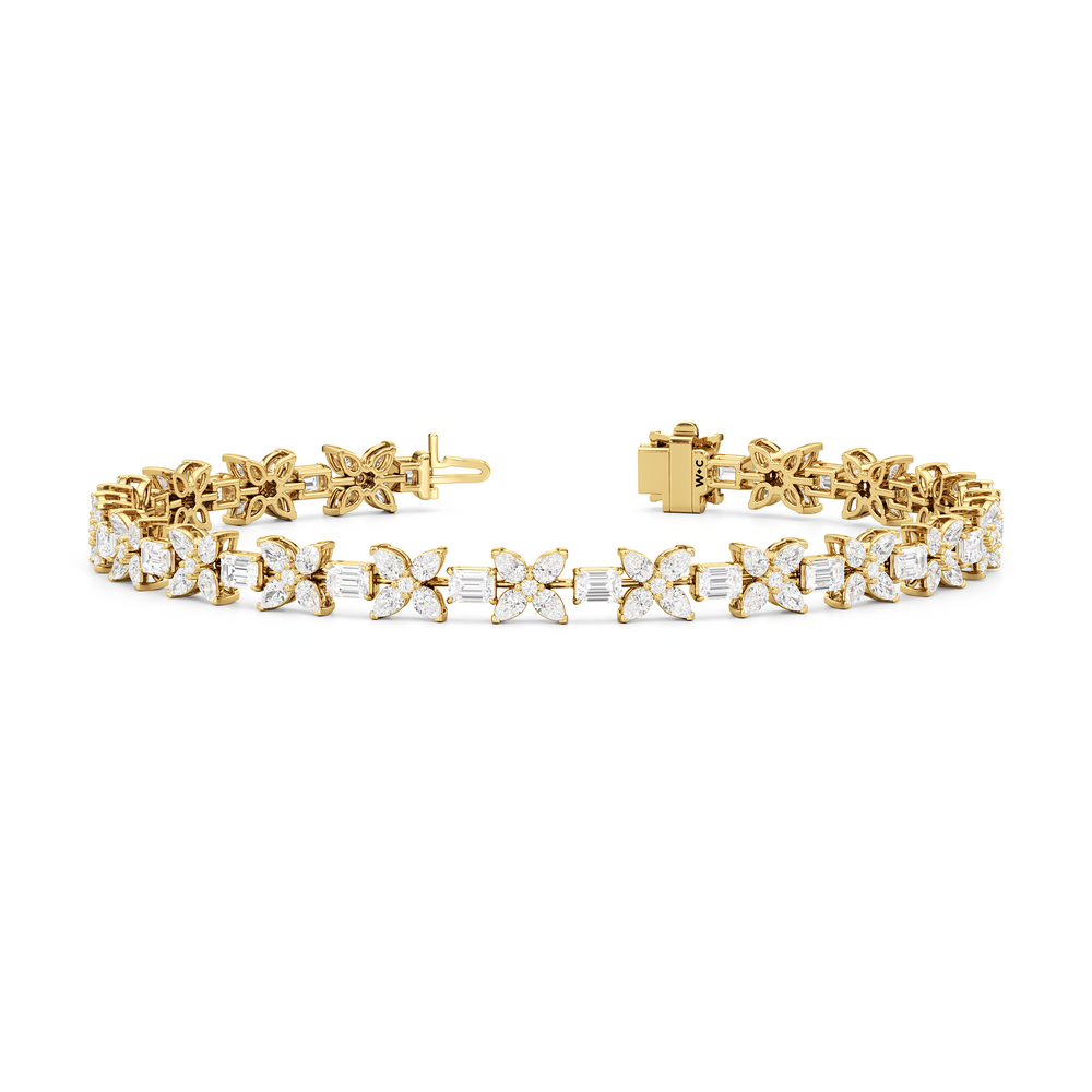 Wildflower Bracelet with 7 Cut Diamond in 14KT Yellow Gold view 2
