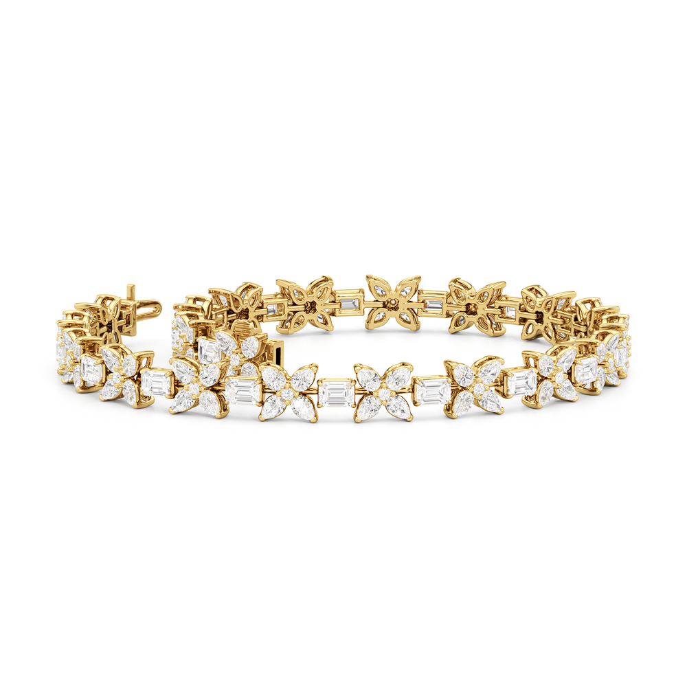 Wildflower Bracelet with 7 Cut Diamond in 14KT Yellow Gold view 3
