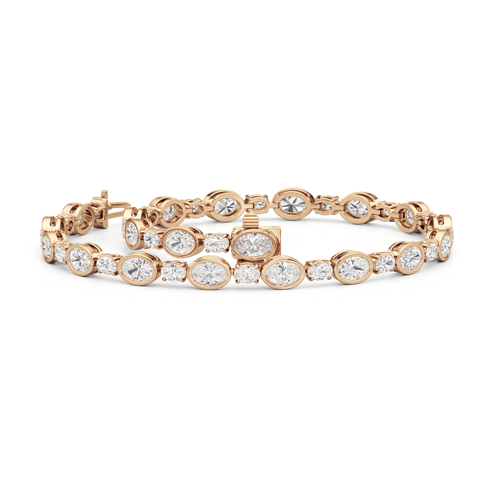 Bezel Oval Alternating Tennis Bracelet with 4 1/2 Cut Diamond in 14KT Rose Gold view 3
