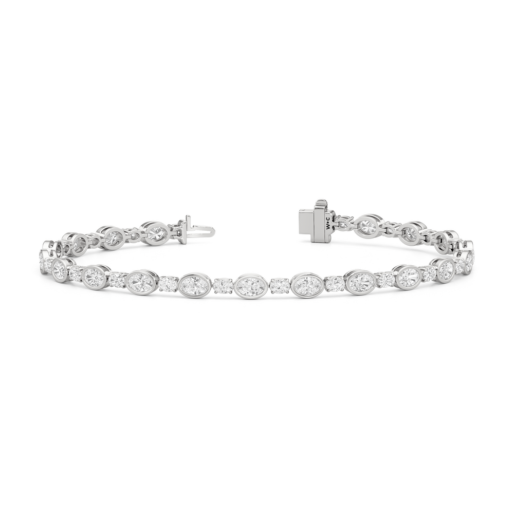 Bezel Oval Alternating Tennis Bracelet with 4 1/2 Cut Diamond in 14KT White Gold view 2
