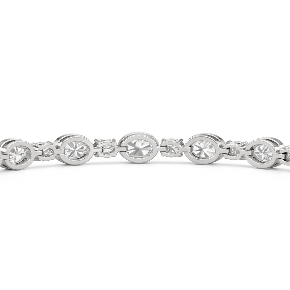 Bezel Oval Alternating Tennis Bracelet with 4 1/2 Cut Diamond in 14KT White Gold view 8
