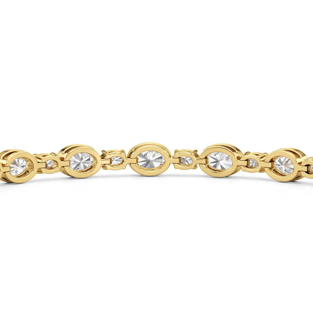Bezel Oval Alternating Tennis Bracelet with 4 1/2 Cut Diamond in 14KT Yellow Gold view 8
