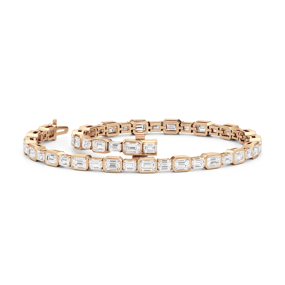 Bezeled Emerald Alternating Tennis Bracelet with 5 5/8 Cut Diamond in 14KT Rose Gold view 3
