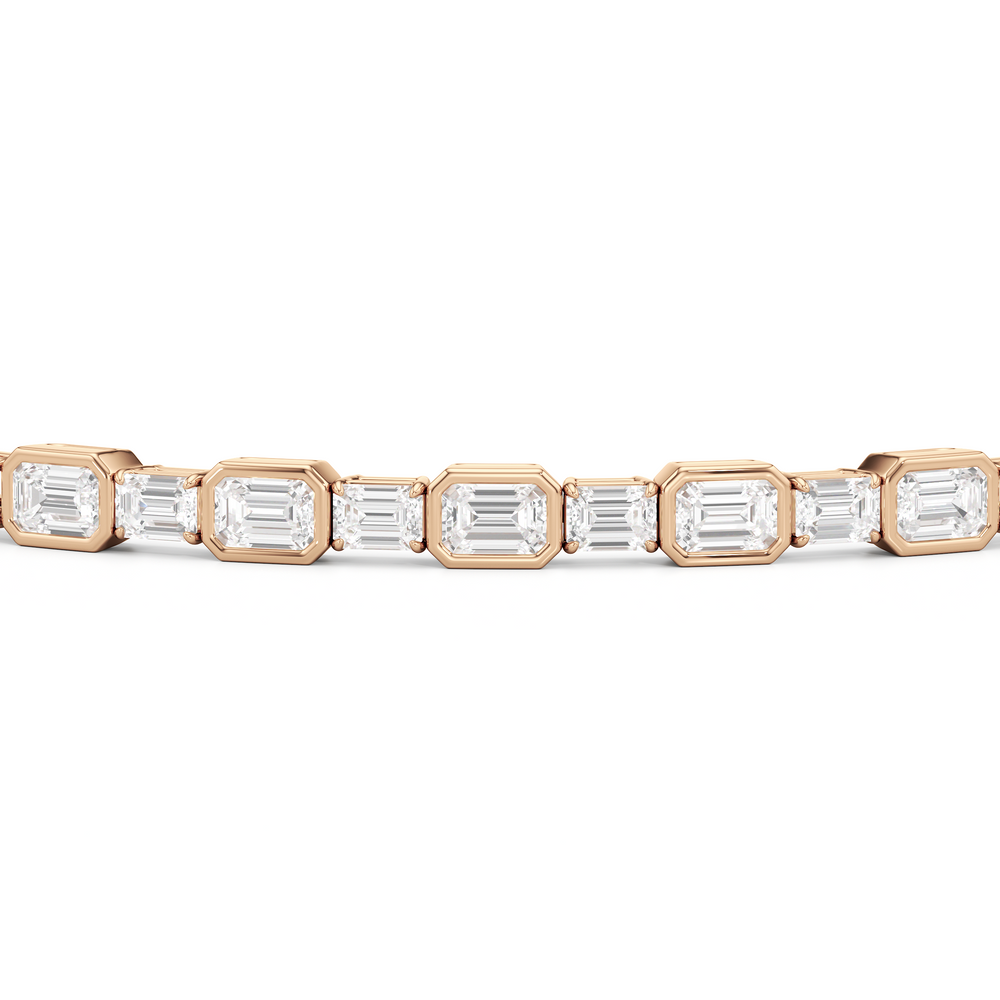 Bezeled Emerald Alternating Tennis Bracelet with 5 5/8 Cut Diamond in 14KT Rose Gold view 6
