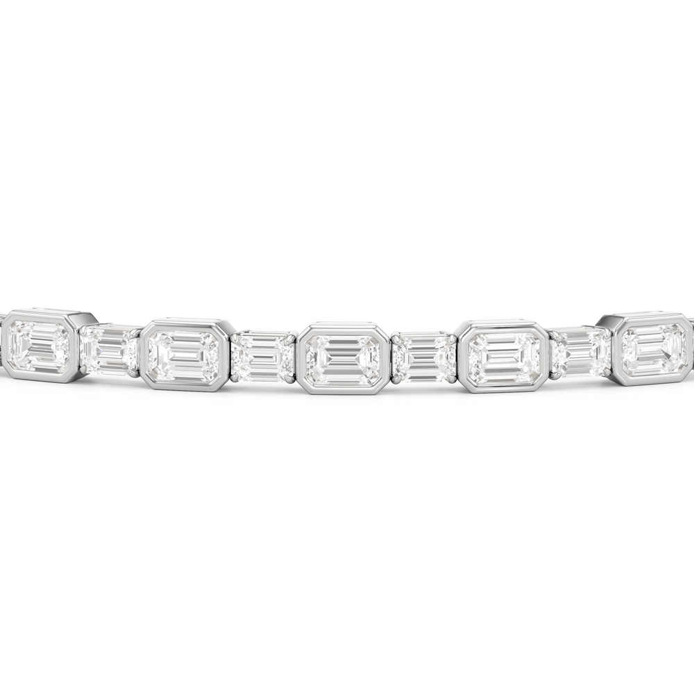 Bezeled Emerald Alternating Tennis Bracelet with 5 5/8 Cut Diamond in 14KT White Gold view 6
