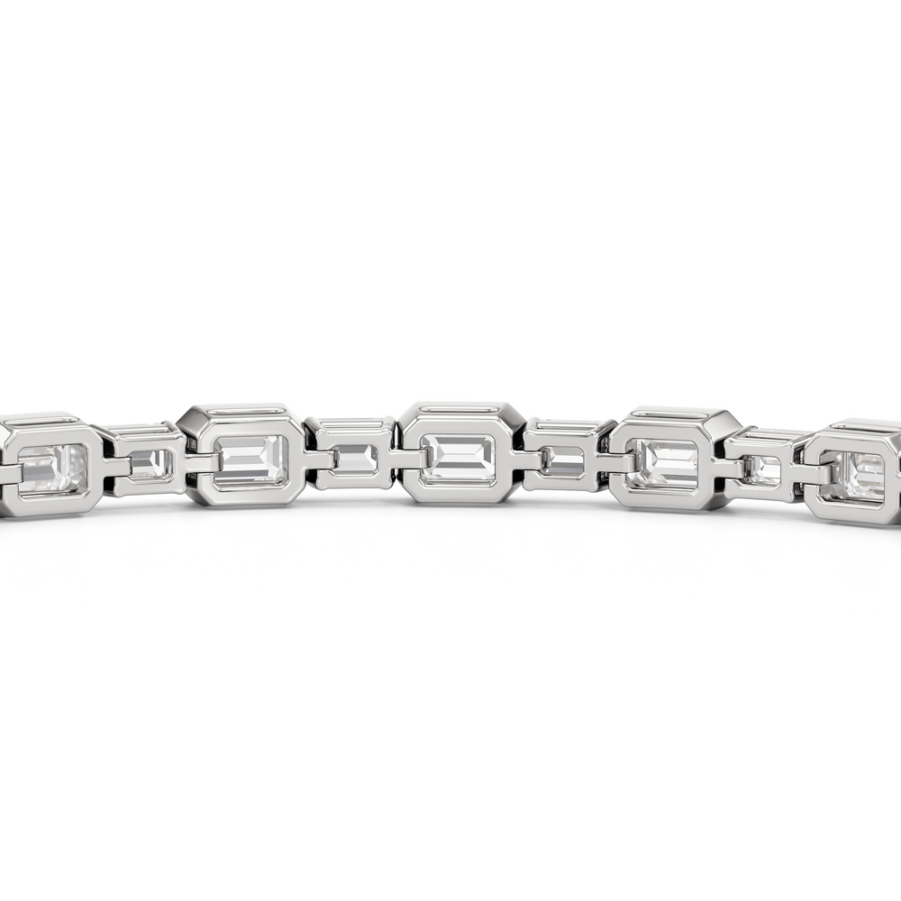 Bezeled Emerald Alternating Tennis Bracelet with 5 5/8 Cut Diamond in 14KT White Gold view 8
