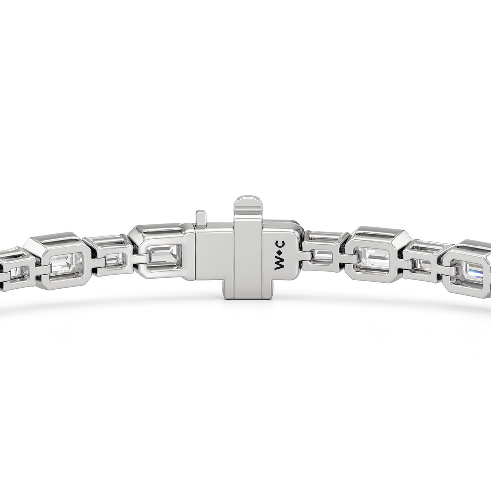 Bezeled Emerald Alternating Tennis Bracelet with 5 5/8 Cut Diamond in 14KT White Gold view 7
