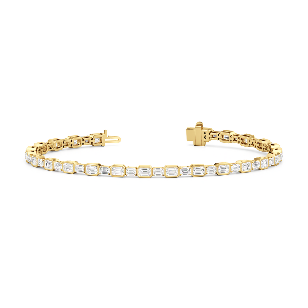 Bezeled Emerald Alternating Tennis Bracelet with 5 5/8 Cut Diamond in 14KT Yellow Gold view 2
