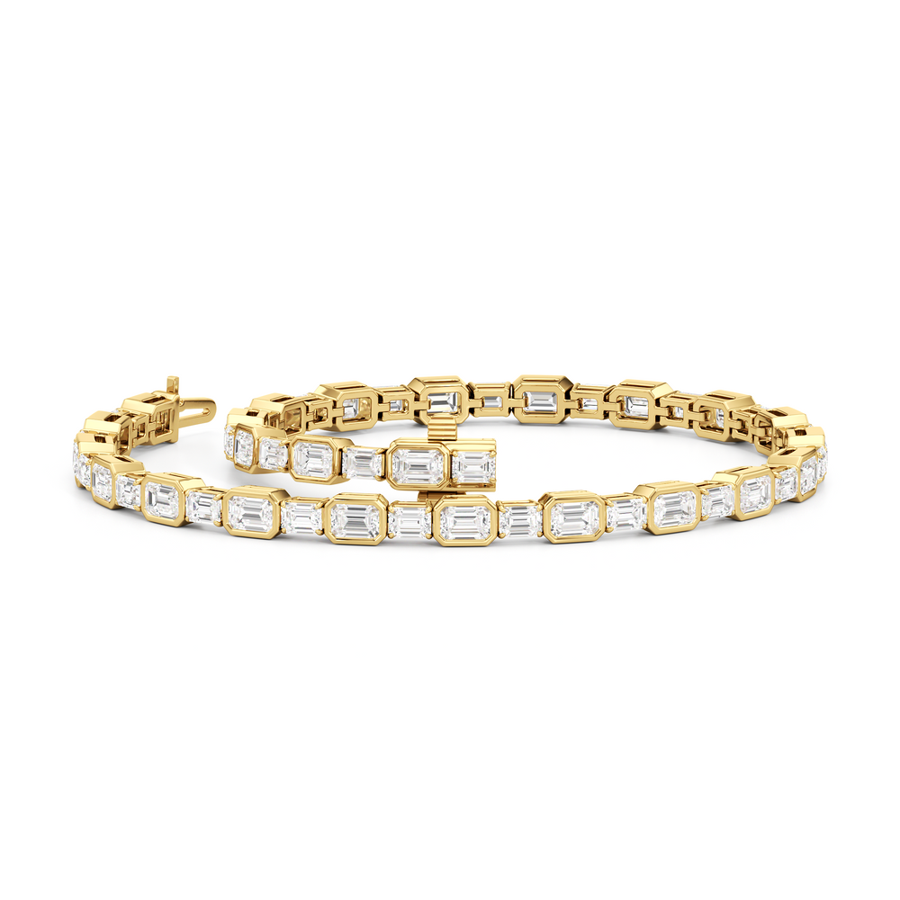 Bezeled Emerald Alternating Tennis Bracelet with 5 5/8 Cut Diamond in 14KT Yellow Gold view 3
