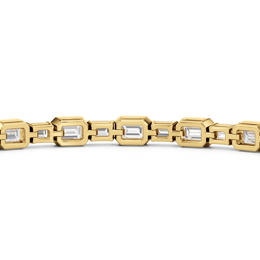 Bezeled Emerald Alternating Tennis Bracelet with 5 5/8 Cut Diamond in 14KT Yellow Gold view 8
