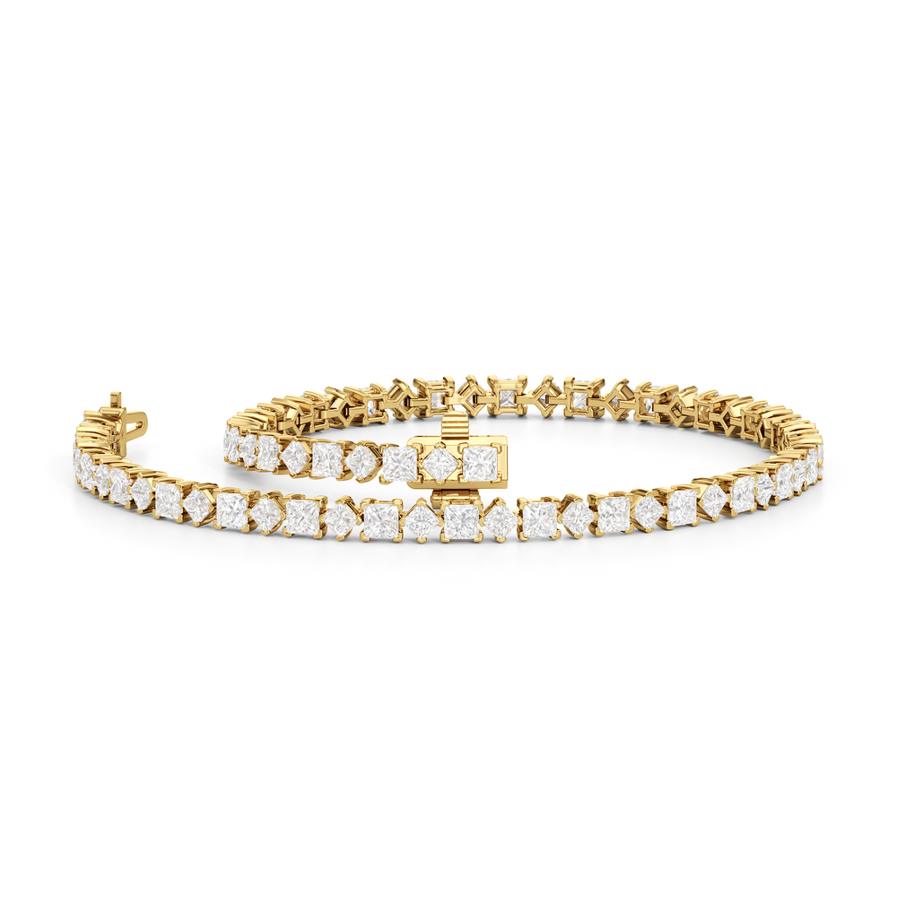 Alternating Princess Tennis Bracelet with 4 3/4 Cut Diamond in 14KT Yellow Gold view 3

