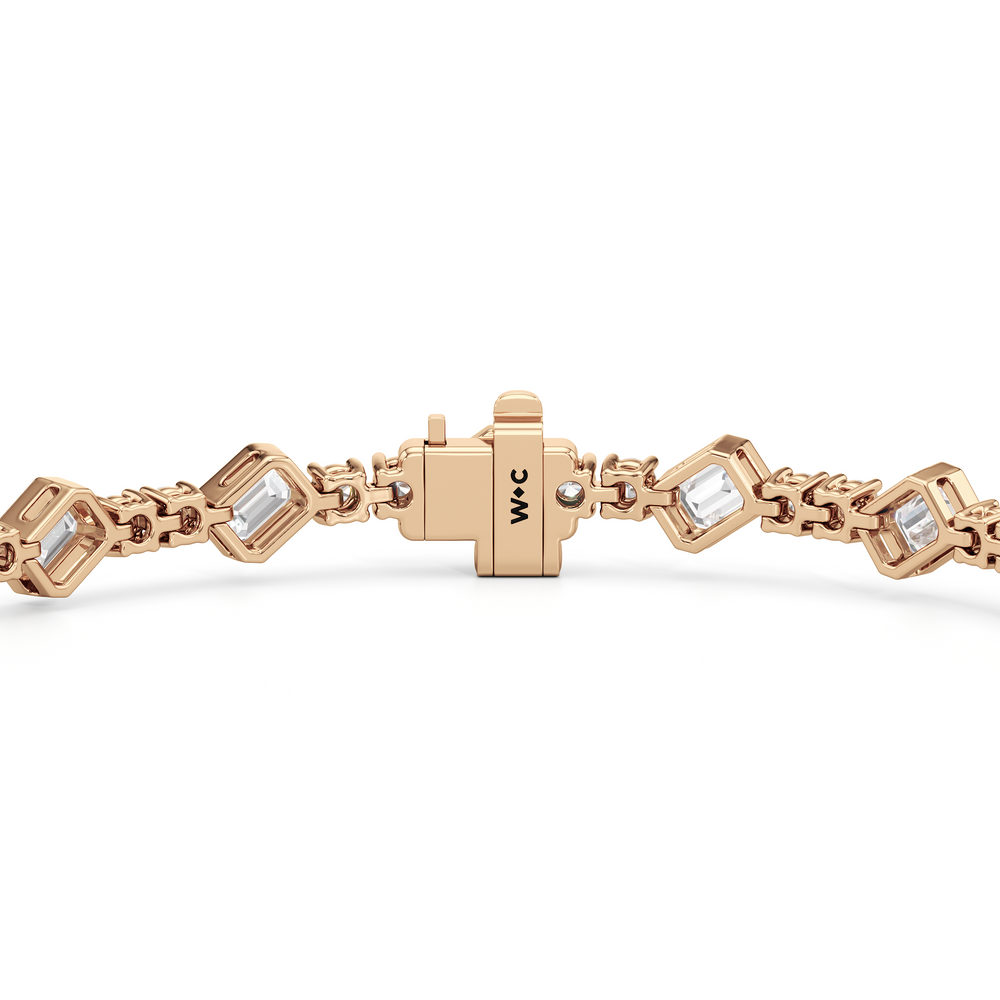 Stationed Emerald Bezel Set Tennis Bracelet with  Cut Diamond in 14KT  view 23
