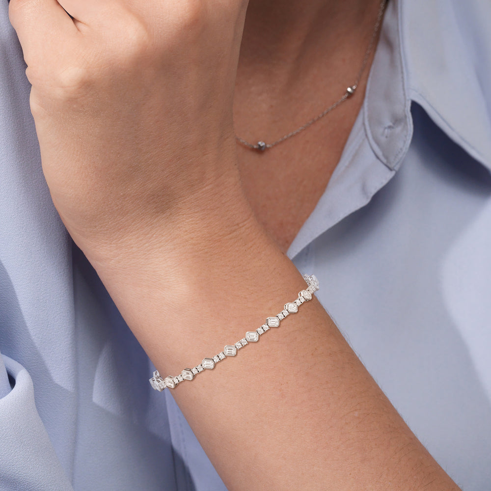 Stationed Emerald Bezel Set Tennis Bracelet with  Cut Diamond in 14KT  view 12
