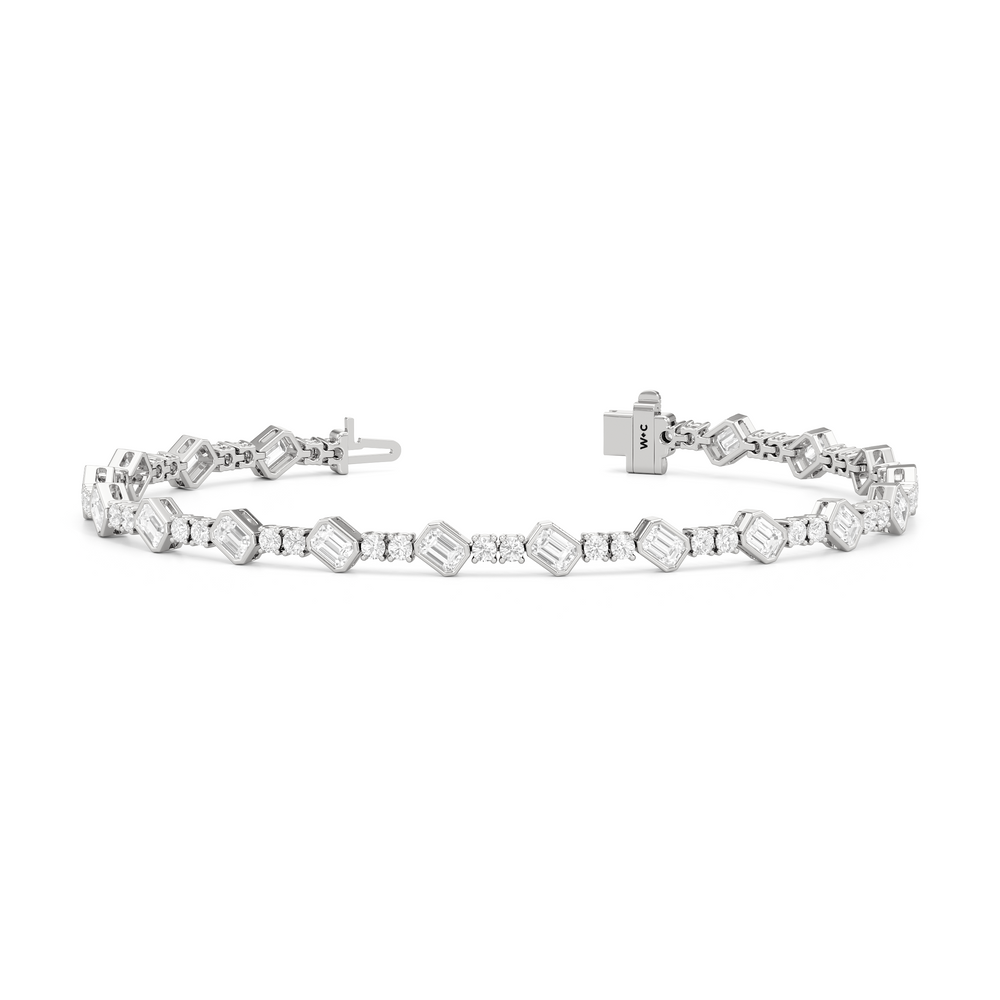 Stationed Emerald Bezel Set Tennis Bracelet with  Cut Diamond in 14KT  view 2
