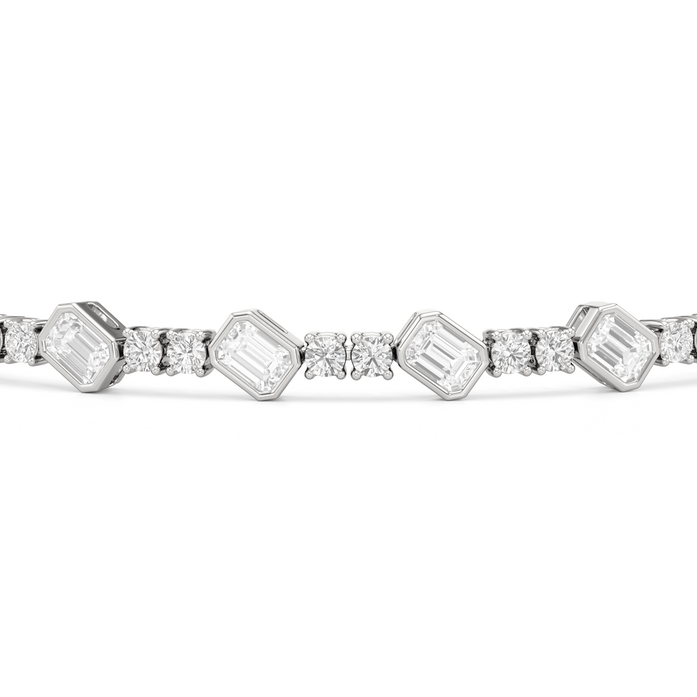 Stationed Emerald Bezel Set Tennis Bracelet with  Cut Diamond in 14KT  view 6
