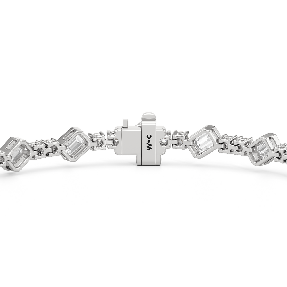 Stationed Emerald Bezel Set Tennis Bracelet with  Cut Diamond in 14KT  view 7
