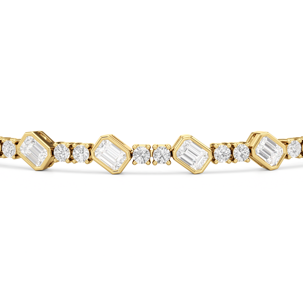 Stationed Emerald Bezel Set Tennis Bracelet with  Cut Diamond in 14KT  view 14
