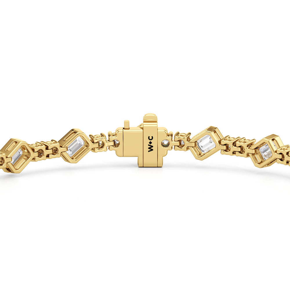 Stationed Emerald Bezel Set Tennis Bracelet with  Cut Diamond in 14KT  view 15
