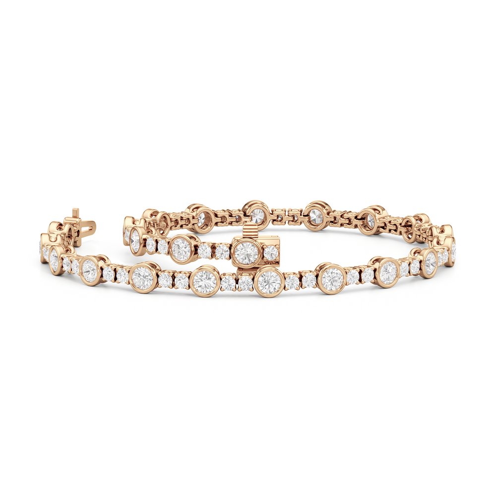 Stationed Round Bezel Set Tennis Bracelet with 3 Cut Diamond in 14KT Rose Gold view 3
