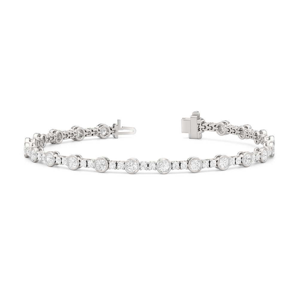 Stationed Round Bezel Set Tennis Bracelet with 3 Cut Diamond in 14KT White Gold view 2
