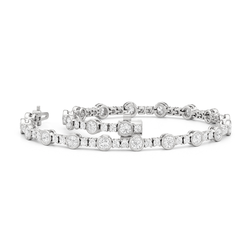 Stationed Round Bezel Set Tennis Bracelet with 3 Cut Diamond in 14KT White Gold view 3
