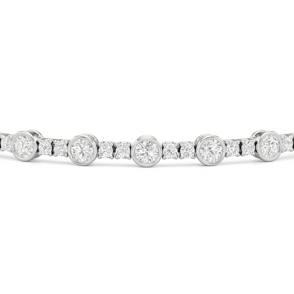 Stationed Round Bezel Set Tennis Bracelet with 3 Cut Diamond in 14KT White Gold view 6
