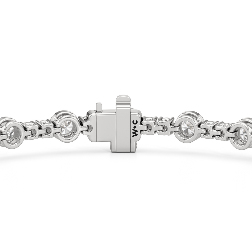 Stationed Round Bezel Set Tennis Bracelet with 3 Cut Diamond in 14KT White Gold view 7
