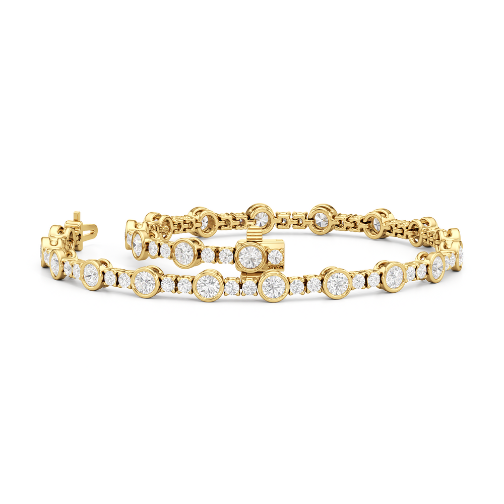 Stationed Round Bezel Set Tennis Bracelet with 3 Cut Diamond in 14KT Yellow Gold view 3
