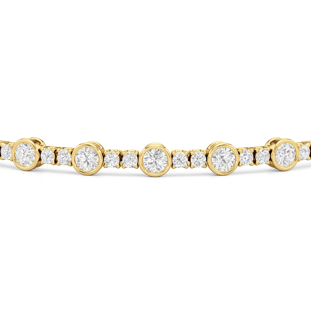 Stationed Round Bezel Set Tennis Bracelet with 3 Cut Diamond in 14KT Yellow Gold view 6
