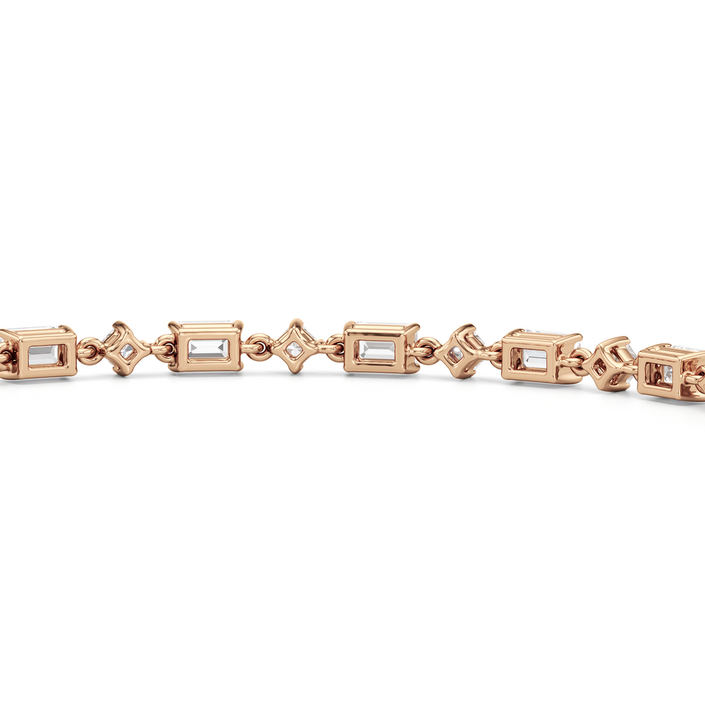 Alternating Emerald and Princess Tennis Bracelet with 4 1/2 Cut Diamond in 14KT Rose Gold view 8
