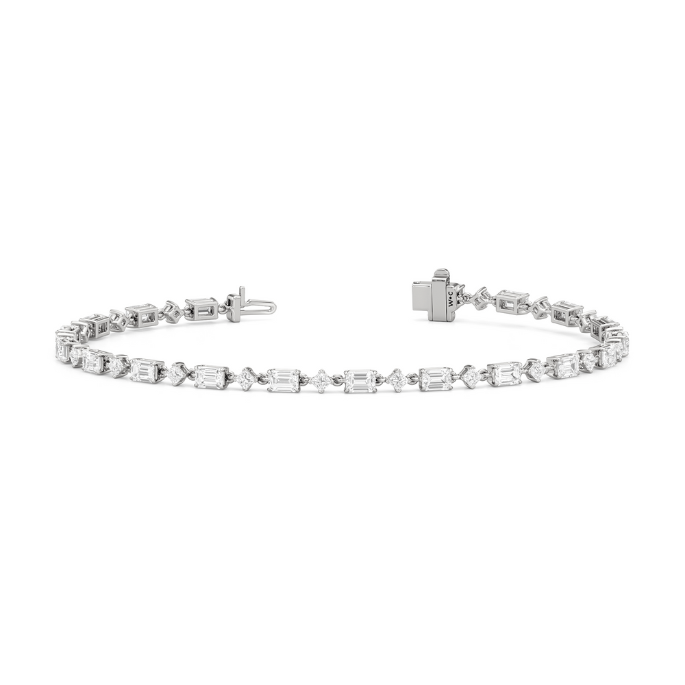 Alternating Emerald and Princess Tennis Bracelet with 4 1/2 Cut Diamond in 14KT White Gold view 2
