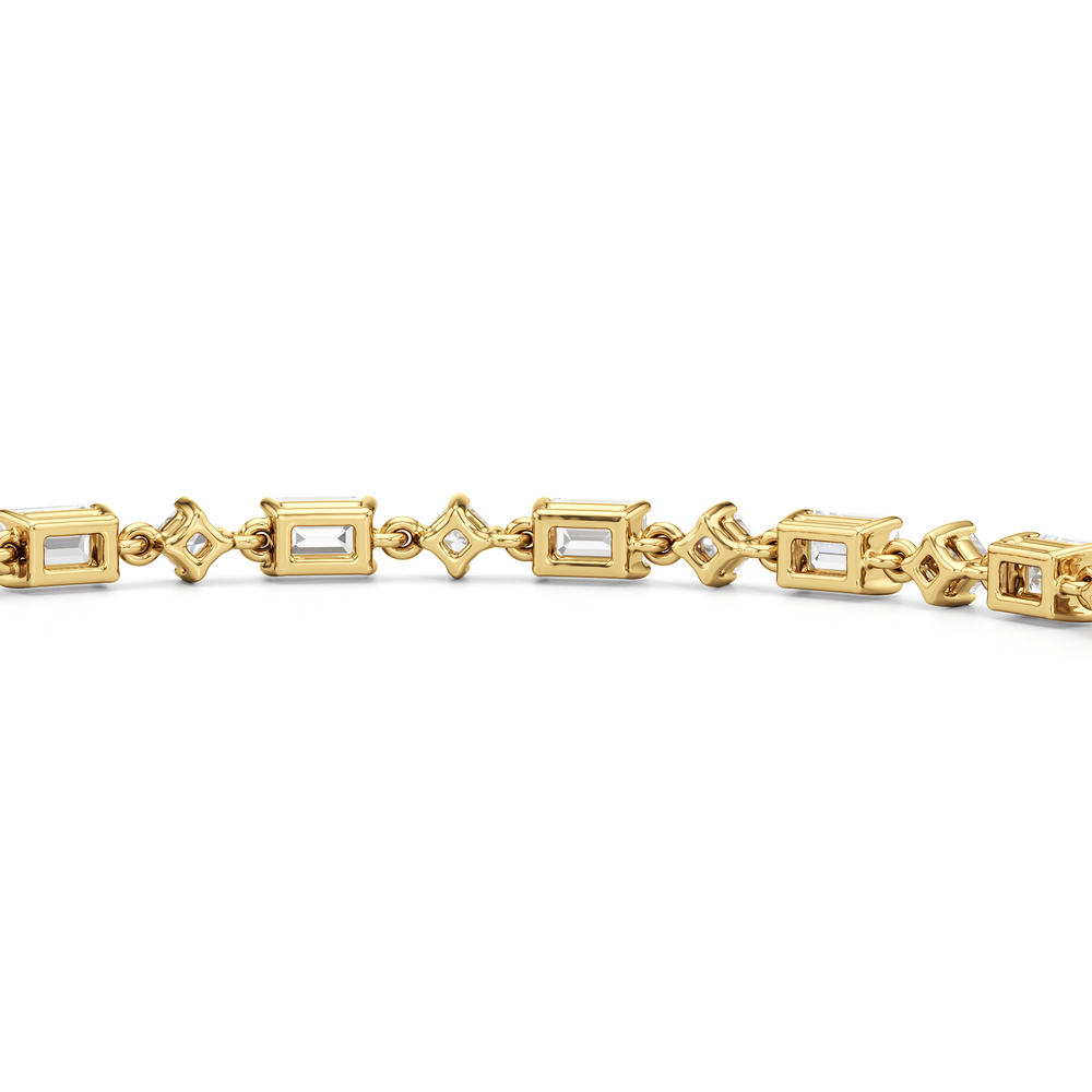 Alternating Emerald and Princess Tennis Bracelet with 4 1/2 Cut Diamond in 14KT Yellow Gold view 8
