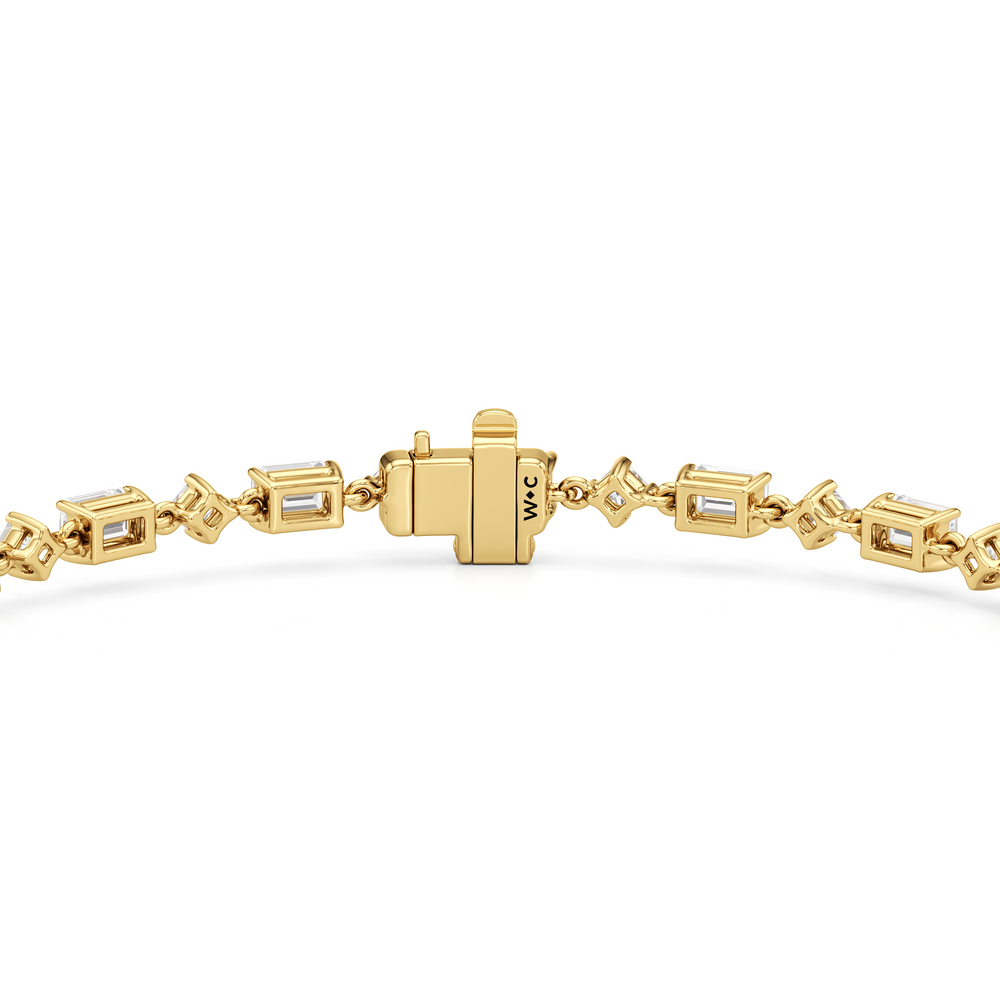 Alternating Emerald and Princess Tennis Bracelet with 4 1/2 Cut Diamond in 14KT Yellow Gold view 7
