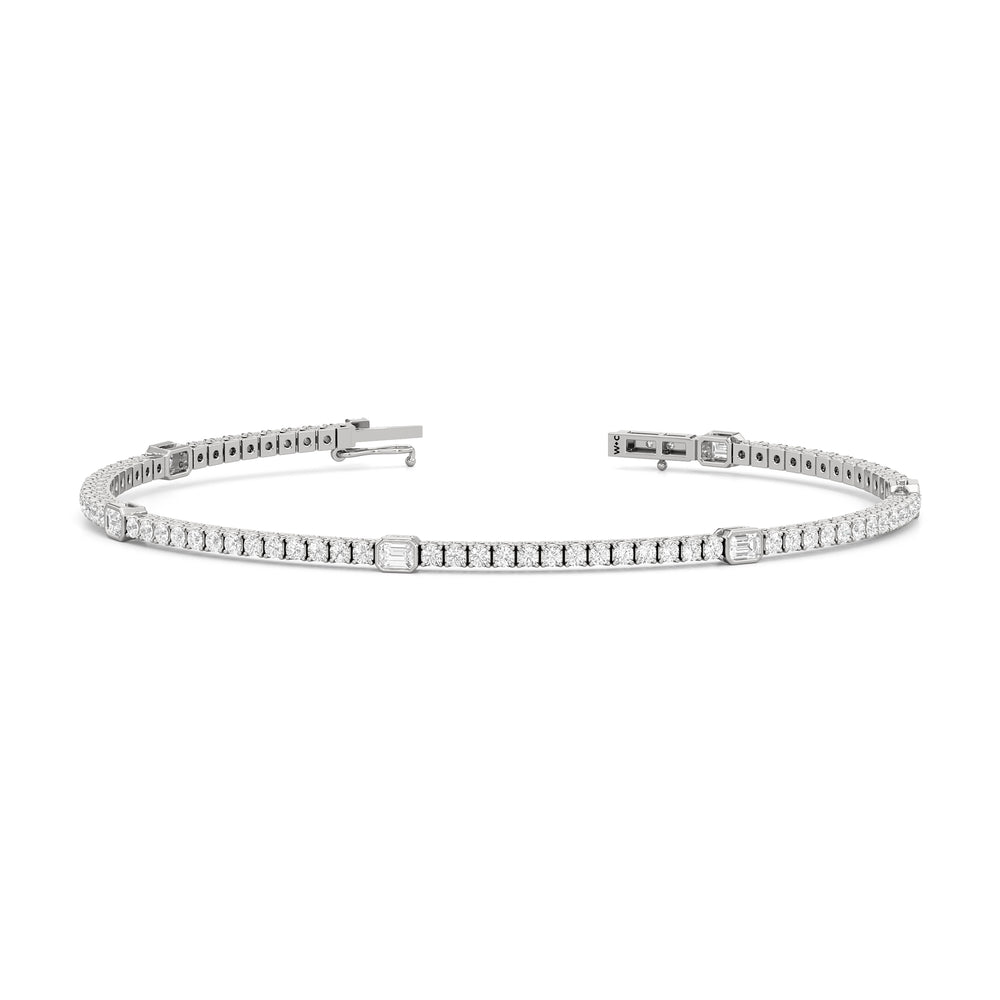 Emerald Station Tennis Bracelet with 2 Cut Diamond in 14KT White Gold view 2
