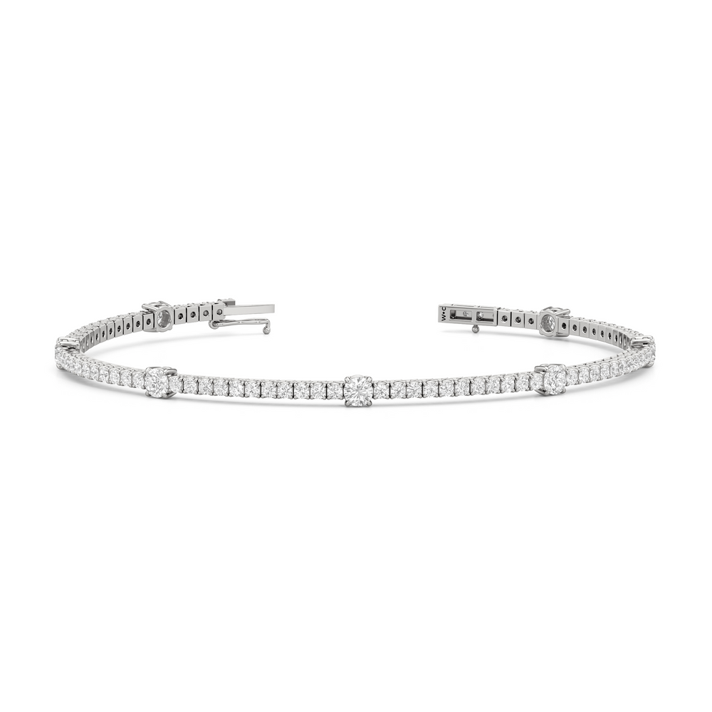 Round Station Tennis Bracelet with 2 3/4 Cut Diamond in 14KT White Gold view 2
