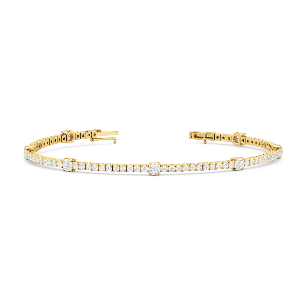 Round Station Tennis Bracelet with 2 3/4 Cut Diamond in 14KT Yellow Gold view 2
