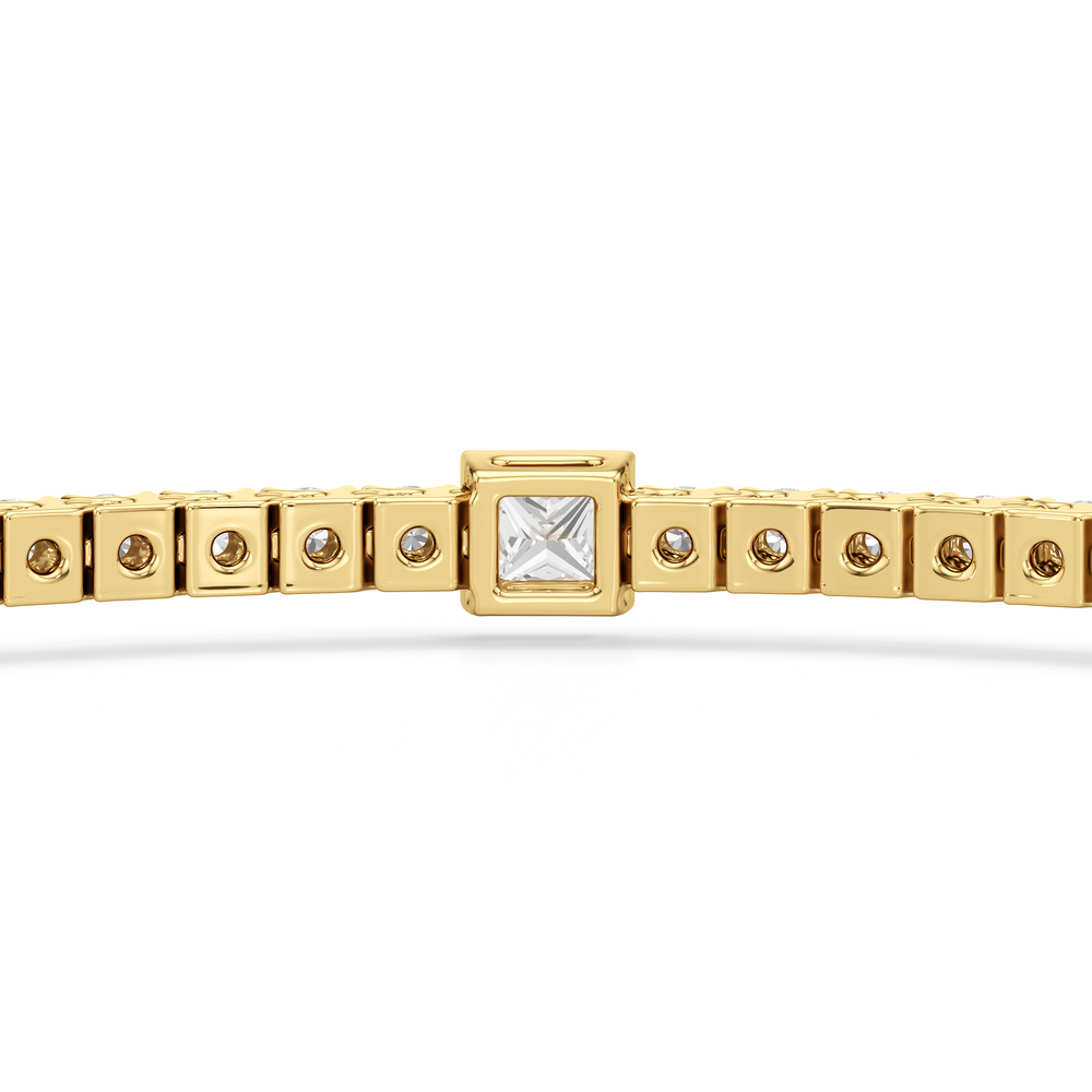 Bezeled Princess Station Tennis Bracelet with 3 Cut Diamond in 14KT Yellow Gold view 8
