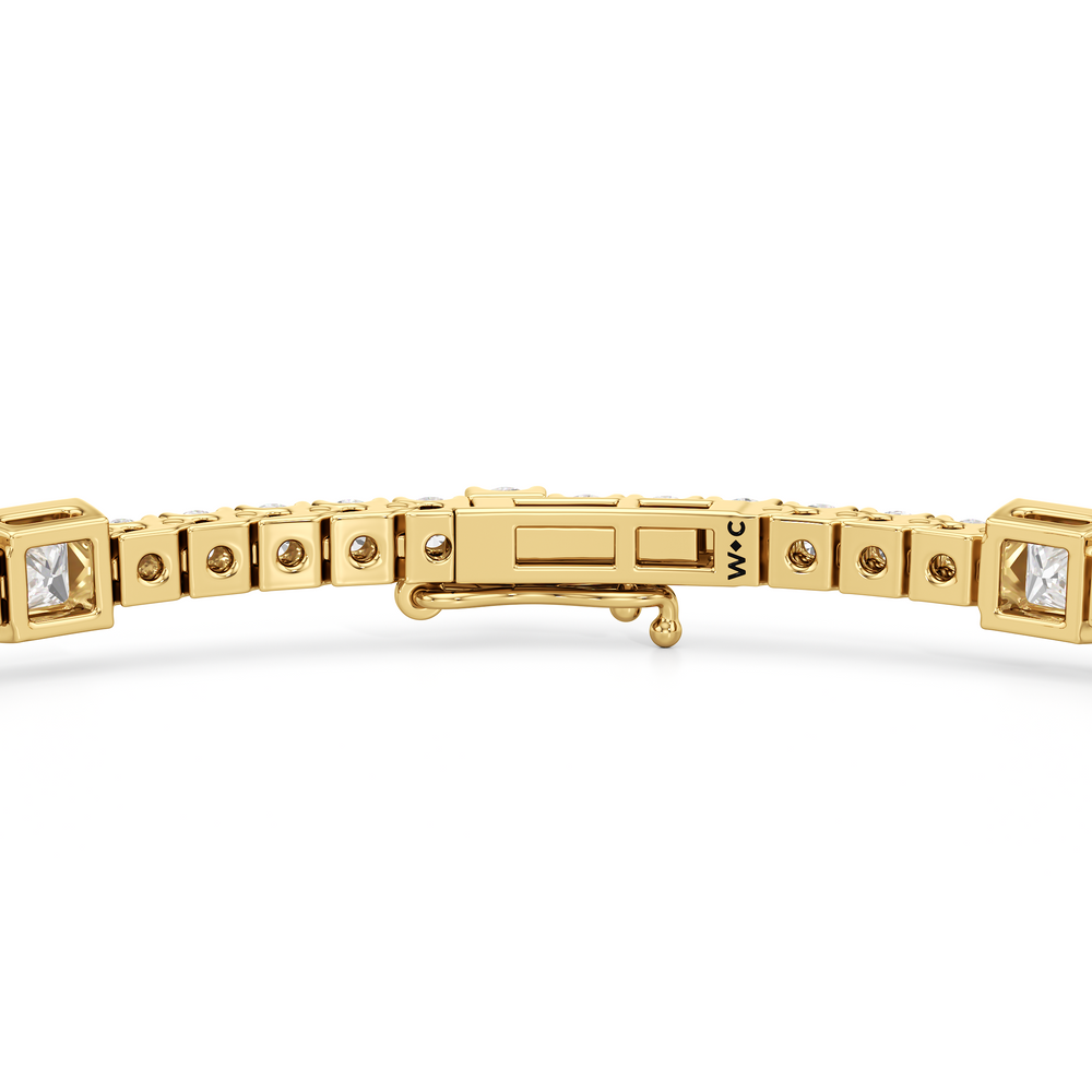 Bezeled Princess Station Tennis Bracelet with 3 Cut Diamond in 14KT Yellow Gold view 7
