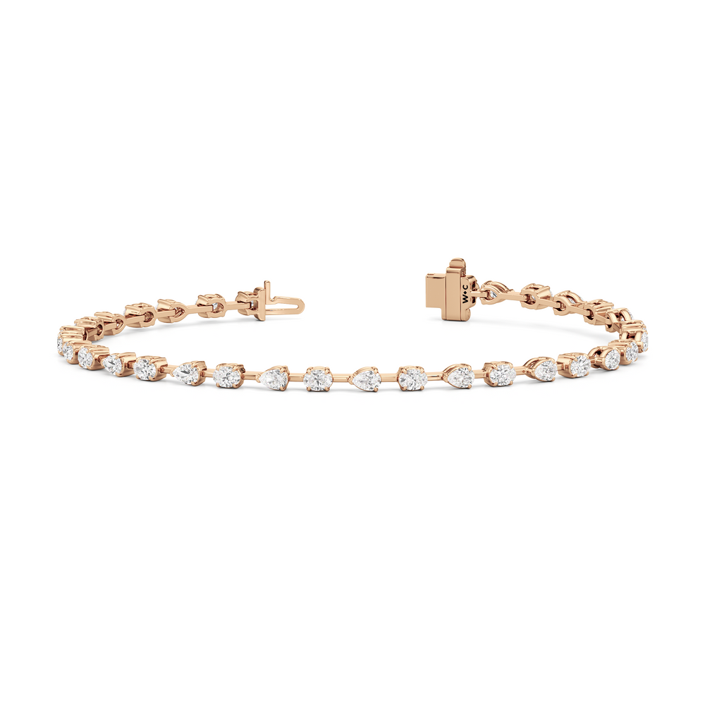 Pear and Oval Tennis Bracelet with 2 1/2 Cut Diamond in 14KT Rose Gold view 2

